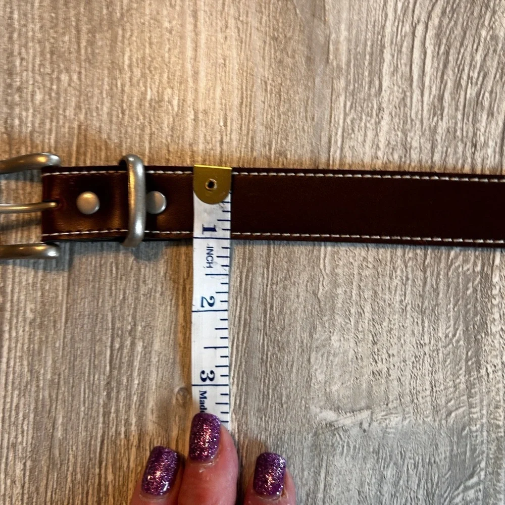 Men’s Brown Leather Belt Fits 34-38 1 Inch Silver Colored Metal Buckle Read Info